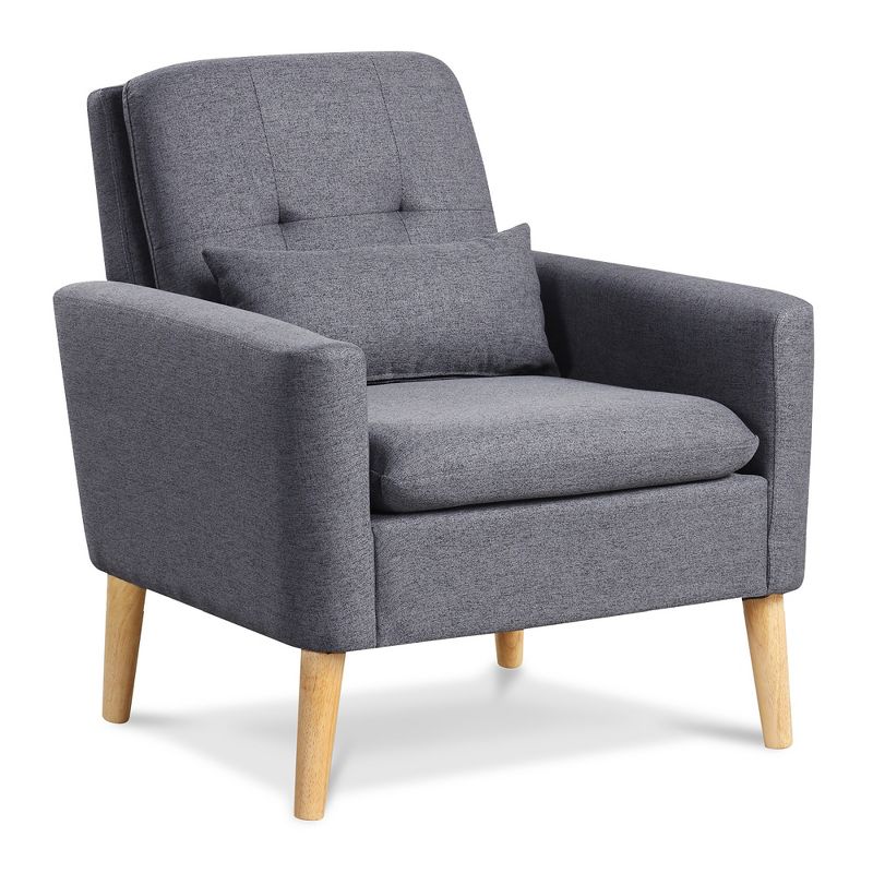 Tangkula Mid-century Modern Accent Chair Linen Fabric Reading Armchair w/ Lumbar Pillow Grey, 1 of 9