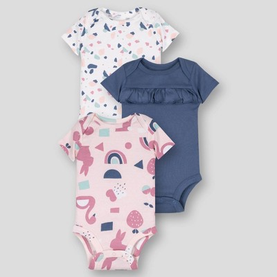 Image of Lamaze Baby Girls' 3pk Organic Cotton Terrazzo Cutie Short Sleeve Bodysuit - Pink/Rose Pink/Blue