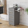 Karl Home Rustic Brown Wooden Salon Trolley Cart with Wheels and 3 Drawers - 2 of 4