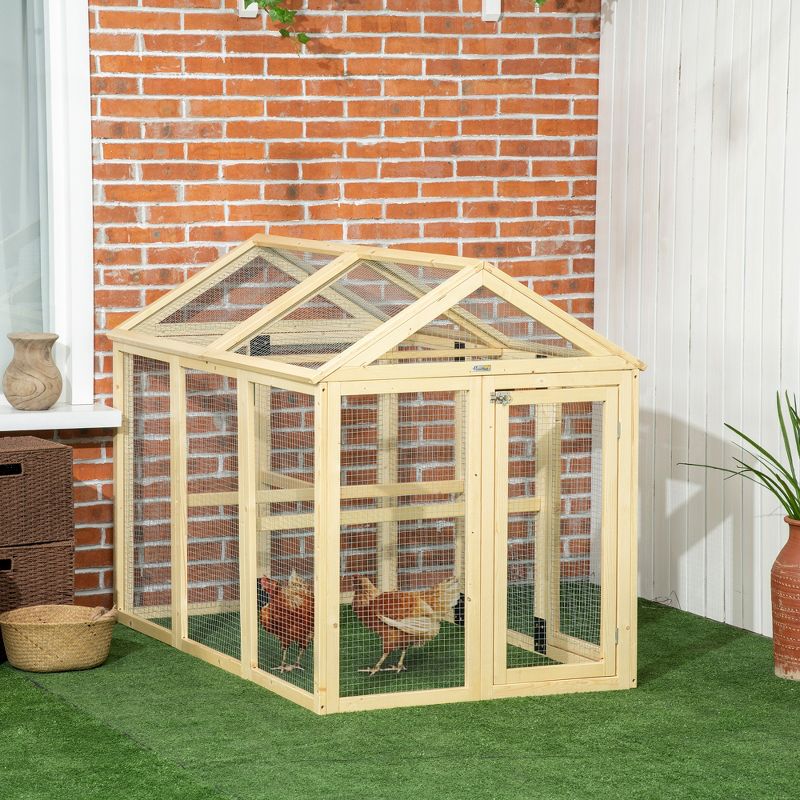 PawHut Chicken Run, Wooden Large Chicken Coop, Combinable Design with Perches & Doors for Outdoor, Backyard, Farm, 4.6' x 2.8', 2 of 7