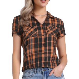 INSPIRE CHIC Women's Classic Short Sleeve Button Down Plaid Shirt - 1 of 4
