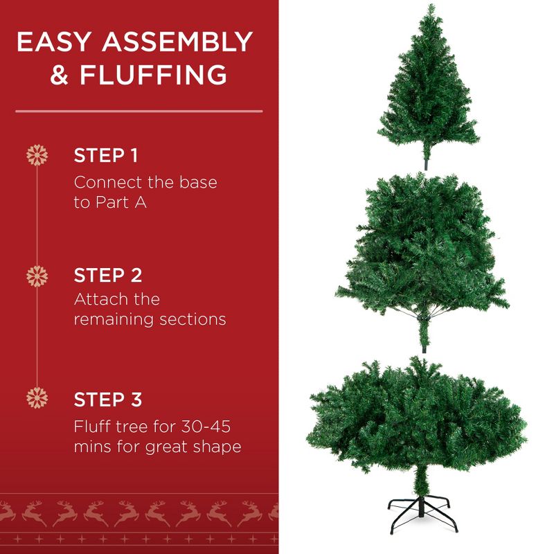 Best Choice Products 6ft Pre-Lit Premium Hinged Artificial Christmas Pine Tree w/ 1,000 Tips, 250 LED Lights, Metal Base, 4 of 8