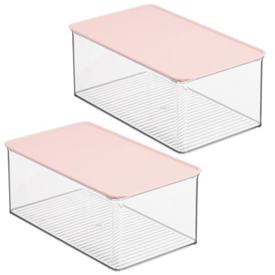 mDesign Stackable Plastic Bathroom Organizer Box with Lid, 2 Pack