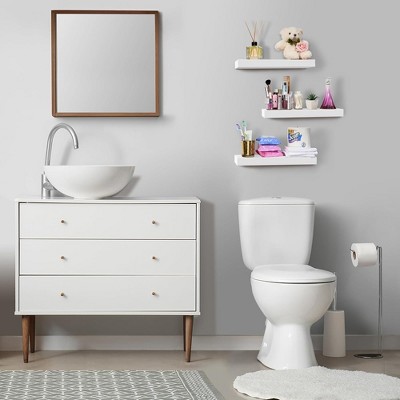 White MDF Floating Rectangle Wall Shelf Set