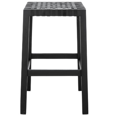 Transitional Capri Black Leather & Wood 27" Counter Stool