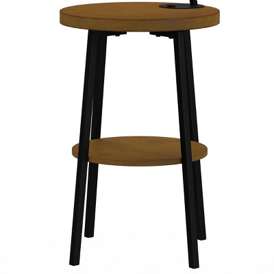 Mid-Century Modern Black Floor Lamp with USB Port and Storage Shelves