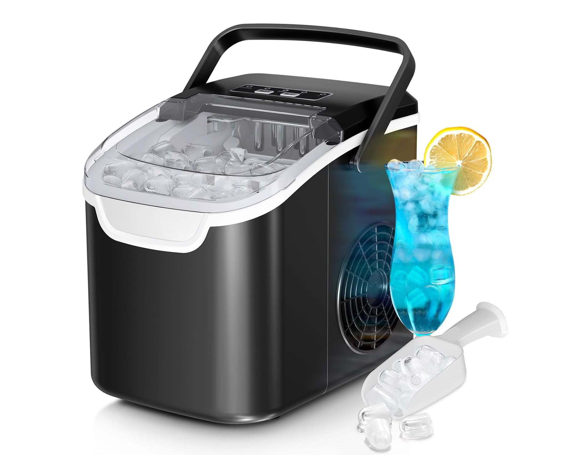 ZAFRO Countertop Ice Maker Machine, 8 Ice Cubes in 6 mins, 26lb/Day Ice with 2 Sizes- Portable Mini,  Basket/Scoop for Home/Party/Bar