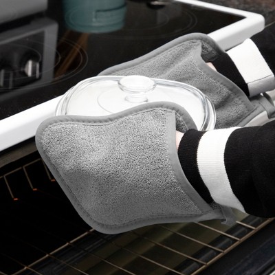 Gray Terry Cloth Cotton Pocket Mitt Pot Holders, Set of Two