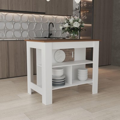 INFURNIC Kitchen Carts and Islands Island with Three Storage Shelves and Spacious Meal Prep Surface, Multicolored, 27.5"*40.5"*35.4"