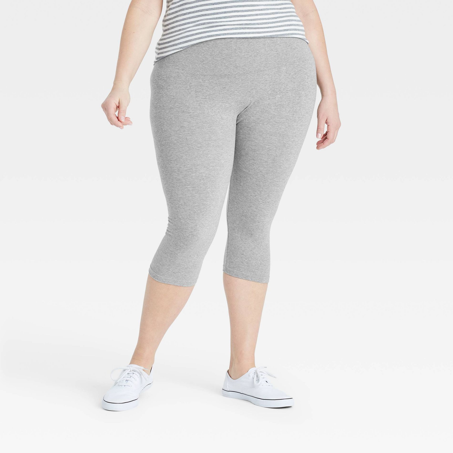 Women's Plus Size High-Waist Cotton Blend Seamless Capri Leggings - A New Day™ Gray Heather 1X: Midweight Jersey, Wide Waistband