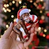 Cute Monkey with Candy Cane Glass Christmas Ornament, Adorable Chimp Holiday Tree Decor| OrnamentallyYou - 3 of 4