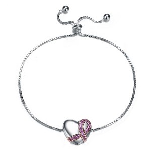 Perfect for teens and young adults, this White Gold-Plated Adjustable Bracelet features a ribbon wrapped around a heart for a meaningful touch. - 1 of 4