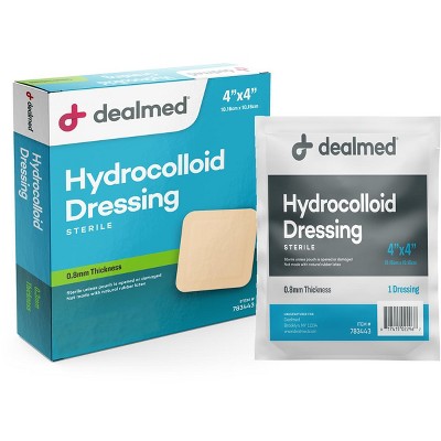 Dealmed 4” x 4” Hydrocolloid Dressings, Individually Wrapped Wound Care for First Aid, 10 Count (Pack of 1)