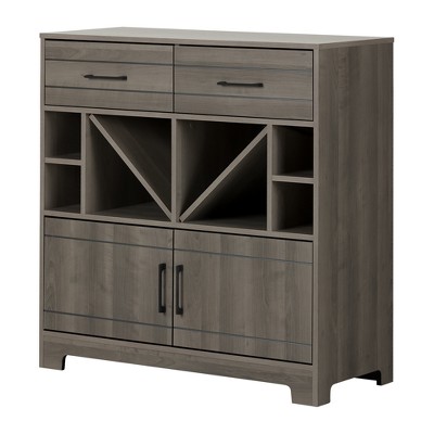 Vietti Bar Cabinet with Bottle Storage and Drawers - Gray Maple - South Shore