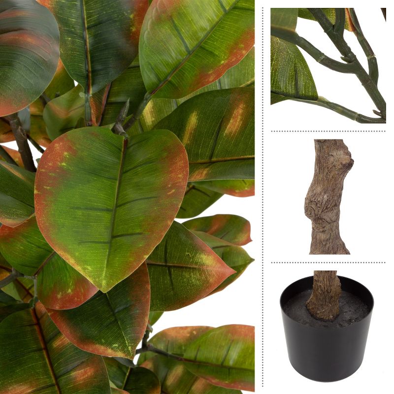Pure Garden Artificial Rubber Plant 51-Inch Faux Tree with Natural-Feel Leaves, 4 of 9