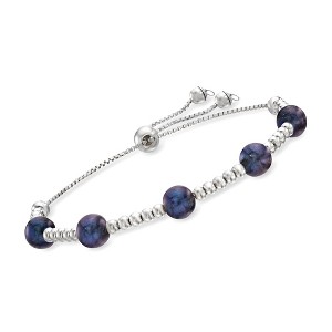 Ross-Simons 7-7.5mm Black Cultured Pearl and Sterling Silver Bead Bolo Bracelet Size - 1 of 4