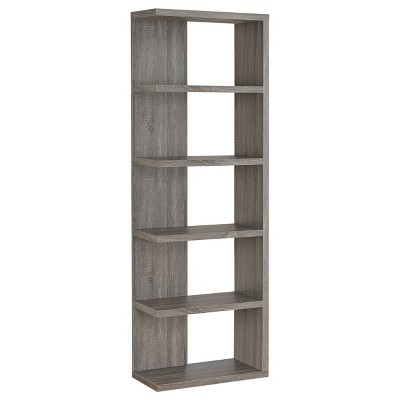 70.75" Rustic 5 Shelf Bookcase Weathered Gray - Coaster: Laminated Melamine, Fixed Shelves, Open Back