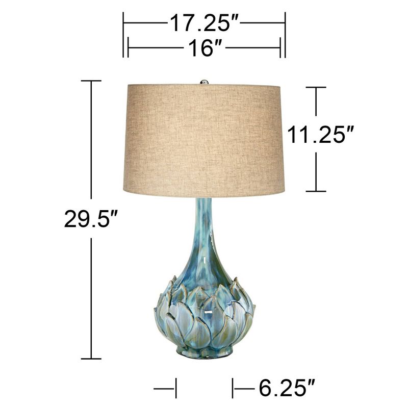 Possini Euro Design Kenya Modern Table Lamp 29 1/2" Tall Blue Green Glaze Ceramic Beige Linen Shade for Bedroom Living Room House Home Bedside Office, 4 of 11