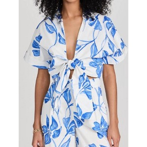 Women's Nightflower Tie Front Cropped Top - PatBo - 1 of 4