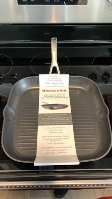 KitchenAid Hard Anodized Induction Nonstick Square Grill Pan/Griddle with  Pouring Spouts, 11.25 Inch, Matte Black