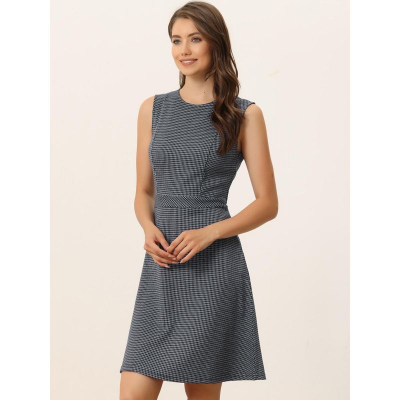 Allegra K Women's Plaid Tweed Sleeveless Fit and Flare Houndstooth Work Dresses, 3 of 7