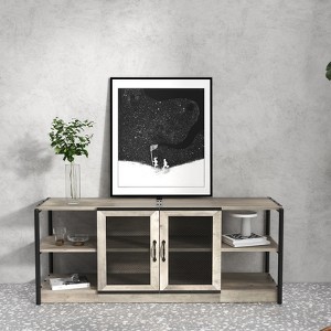 TV Stand-Industrial Entertainment Center with 2 Mesh Doors, Wood Rustic TV Console, 2 Tier Farmhouse TV Table for Living Room, Bedroom - 1 of 4