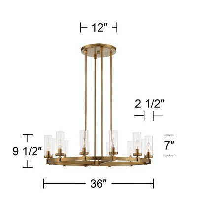 Aron 40" Brass Wagon Wheel Chandelier with Clear Glass Shades