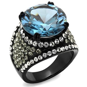 Slickblue Fashion Ring for Women – Black IP Band with Round London Blue CZ & Accent Stones – Size 5 to 10 - 1 of 4