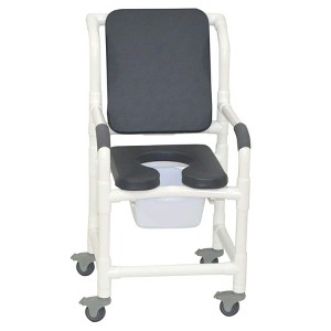 MJM International Corporation Shower Chair 18 In Width 3 In Total Locking Casters Seat Cushion Padded Back 10 Qt Slide Out Commode Pail 300 Lbs Wt - 1 of 1