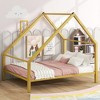 LOVMOR 77.55 Inch Twin Size Metal Floor Bed with House-shaped Headboard,No Box Spring Required,for Kids Teens Adults Bedroom,Easy Assembly，White - 2 of 4