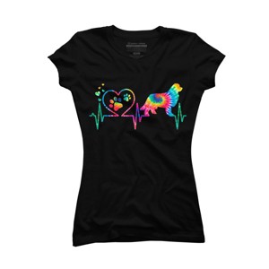 Junior's Design By Humans Newfoundland Tie Dye Heart Beat Paw Prints By MiuMiuShop T-Shirt - 1 of 2