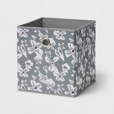 Image of 11" Fabric Cube Storage Bin Gray Floral - Room Essentials™