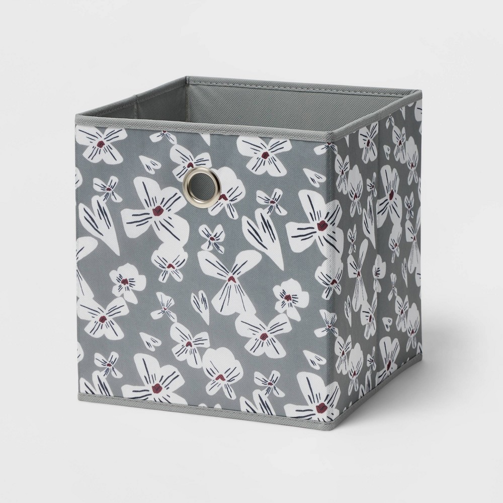 Photos - Clothes Drawer Organiser 11" Fabric Cube Storage Bin Gray Floral - Room Essentials™: Multicolored,