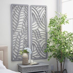 Set of 2 Wooden Leaf Handmade Intricately Carved Wall Decors Light Gray - Olivia & May: Bohemian Style, MDF Composite, Nature Art - 1 of 4