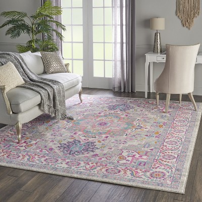 Light Grey and Pink Geometric Synthetic 8' x 10' Area Rug