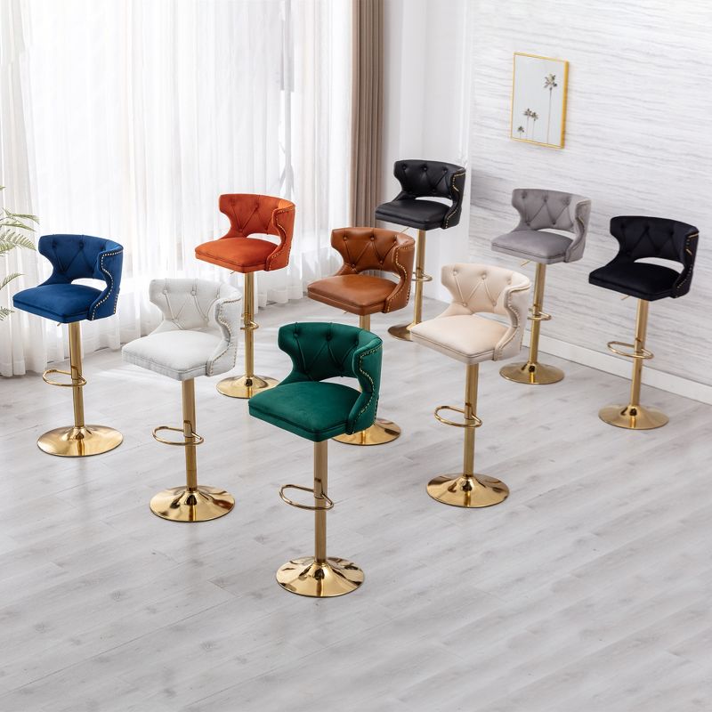 Set of 2 Upholstered  Swivel Bar Stools With Back and Footrest-ModernLuxe, 3 of 12
