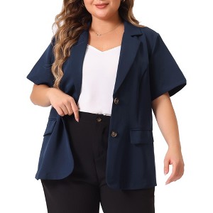 Agnes Orinda Women's Plus Size Casual Short Sleeve Notched Lapel Button Work Office Blazers - 1 of 4