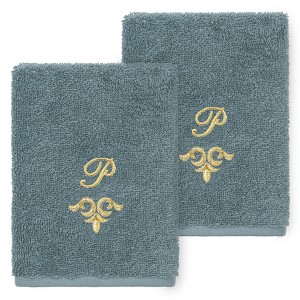 Linum Home Textiles 100% Turkish Cotton MONICA Gold Thread 2PC Embellished Washcloth Set - 1 of 3