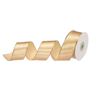 Unique Bargains Double Face Wide Satin Ribbon with Gold Edges for Wedding Bouquet - 1 of 4