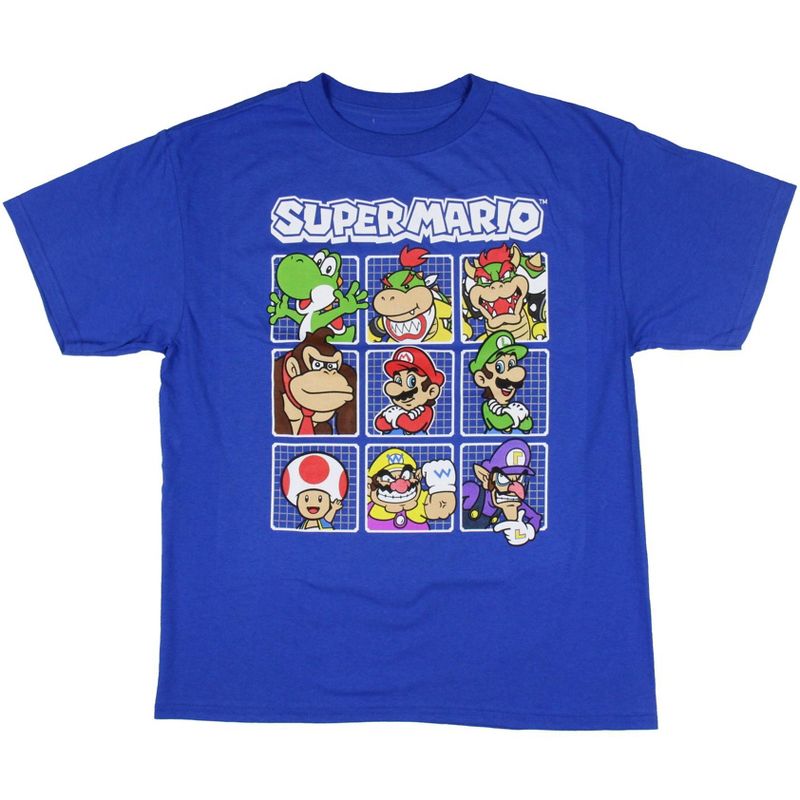 Super Mario Boy's Character Grid Boxes Mario Luigi Toad Graphic T-Shirt, 1 of 4