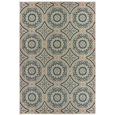 Oriental Weavers Latitude 609X3 Grey/ Teal Indoor/Outdoor Area Rug - 3'3" x 5'