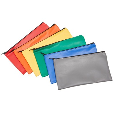 Stockroom Plus 6 Pack Bank Bags for Money, Cash & Deposits, Security Zippered Pouch, 11x6 in, 6 Colors