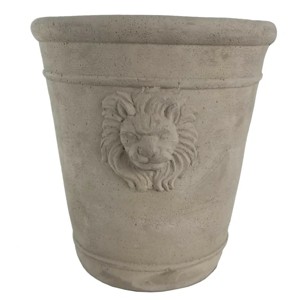 Slickblue Cement Lion Head Planter Pot, Forward Facing Lion, Decorative Plant Pot, Contemporary, Grey, 3 Size Options - 1 of 3