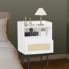 Rattan Nightstand Set of 2, White Bedside Table, Farmhouse End Table with Drawer and Open Storage Shelf, Modern Side Table for Bedroom, Living Room - 4 of 4