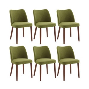 Dining Chair Set of 6, Linen Upholstered Dining Chair with Wood Legs, Wing Backrest, Wooden Kitchen Chair, Kitchen Chairs with Thick Cushions - 1 of 4