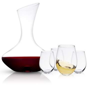 JoyJolt Lancia Crystal 40 oz Wine Decanter &  15 oz. Stemless Wine Glasses Set