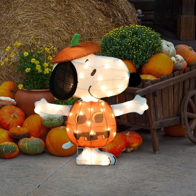 24-Inch Orange Pre-Lit Snoopy Jack-O-Lantern Yard Decoration