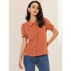INSPIRE CHIC Women's Elegant Puff Sleeve Polka Dots Peter Pan Collar Vintage Shirt Top - 4 of 4