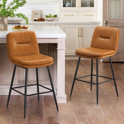 Arceso Bar Stools Set of 2, Double-Layer Upholstered Counter Height Bar Stools , 24 Inch Faux Leather Barstools with Back and Footrest