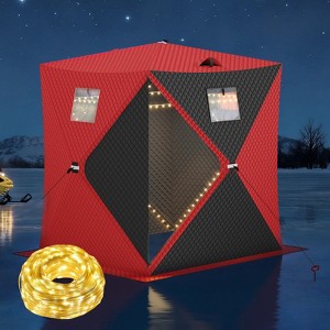 Portable Pop-Up Ice Fishing Tent, Fits 2-3 Person Ice Fishing Shelter, Insulated Hub Shelter with Anchors, Ropes, Light Strip & Carry Bag, Red+Black - 1 of 4